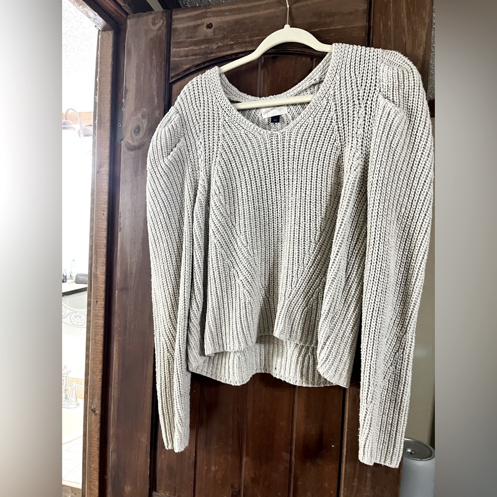 Wide neck universal thread puff sleeve sweater